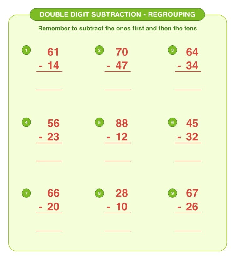 Double Digit Subtraction For Kids