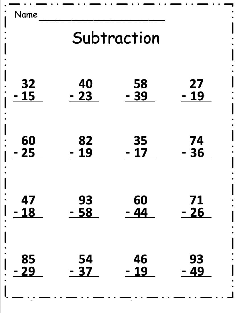 Double Digit Subtraction Free Download