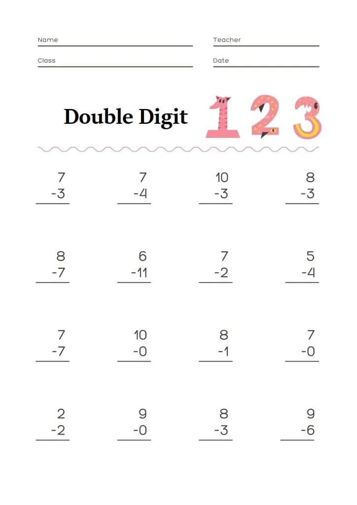 Double Digit Subtraction Free Image