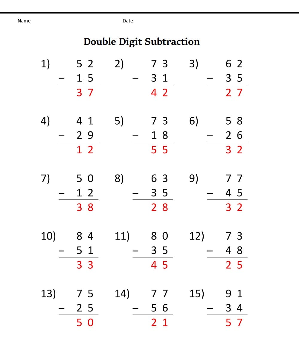 Double Digit Subtraction Free Photo