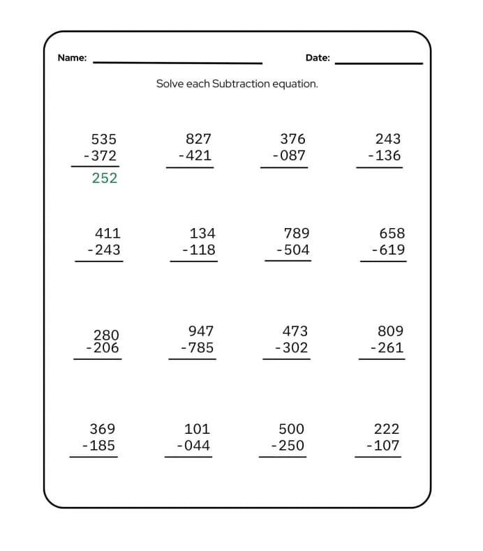 Double Digit Subtraction Free Pictures