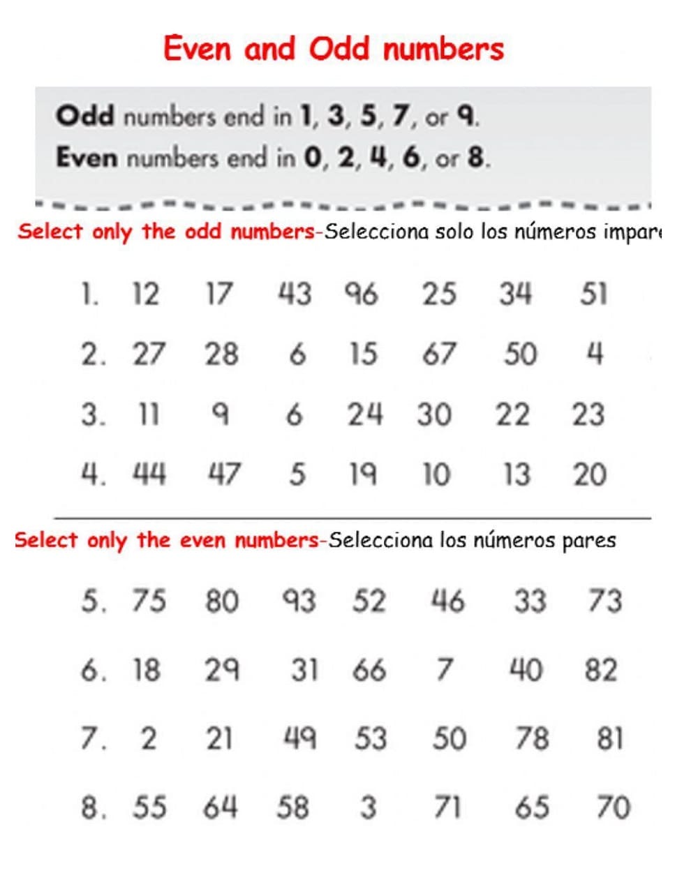 Download Odd & Even Numbers Worksheet