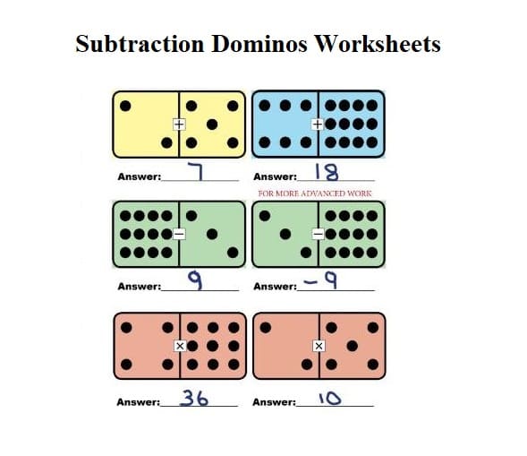 Download Subtraction Dominos Worksheet Free