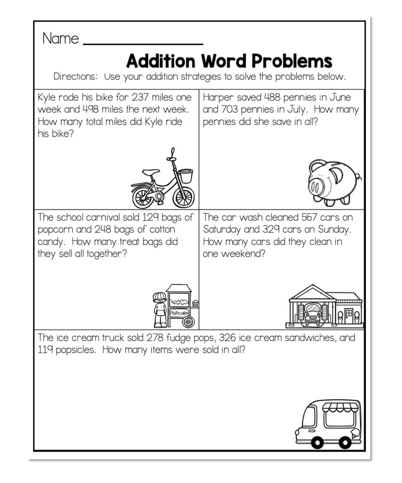 Easy Addition Word Problems Worksheet