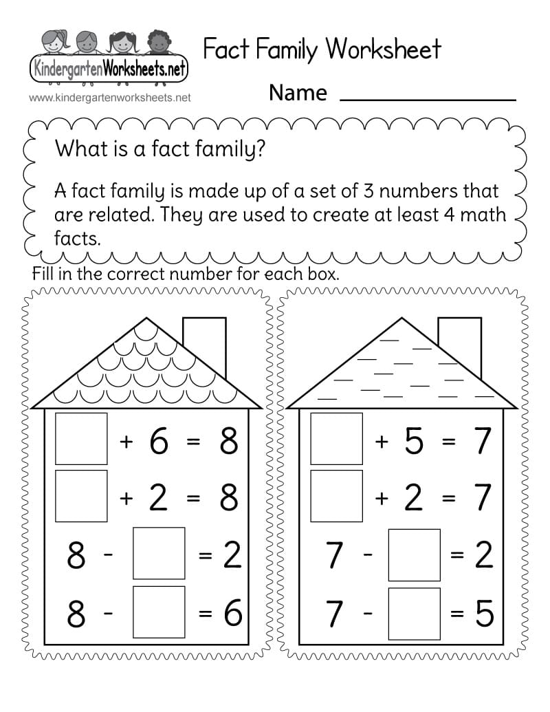 Easy Fact Family Worksheets