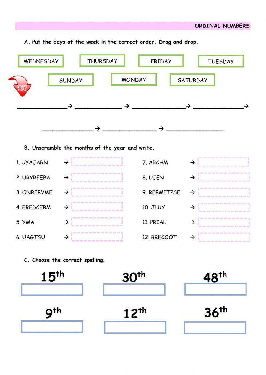 Easy Ordinal Numbers Worksheet