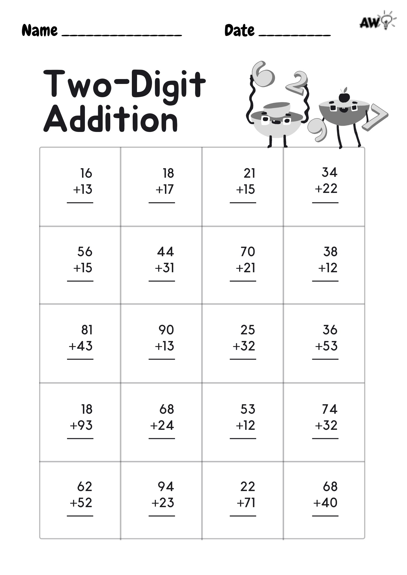 Easy Single Digit Addition Worksheet For Free