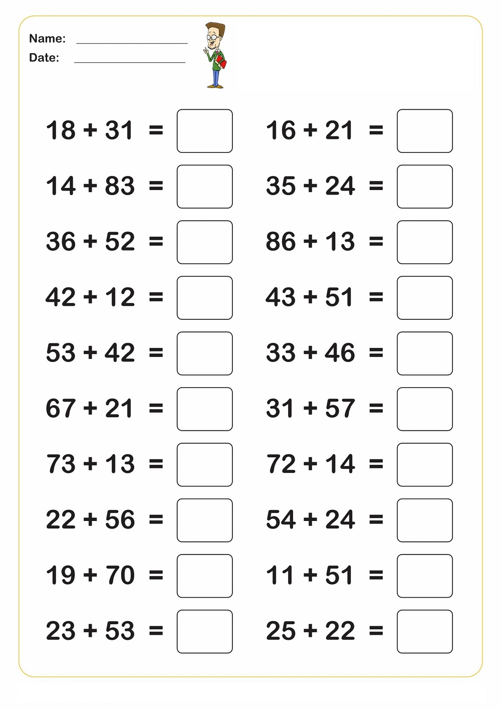 Easy Single Digit Addition Worksheet