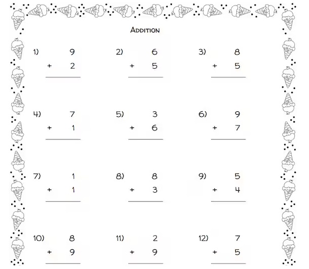 Easy Single Digit Addition Worksheets for Kid