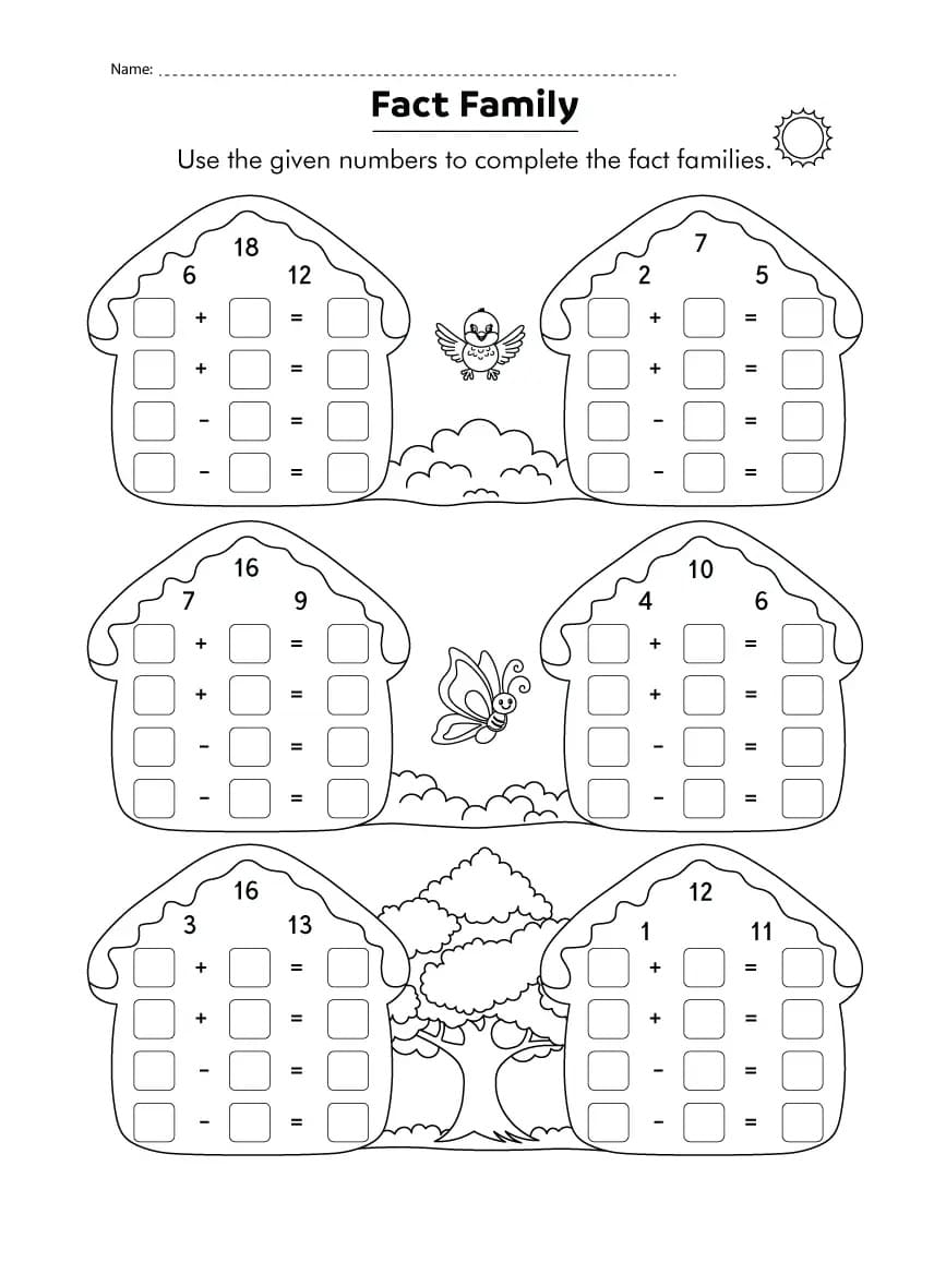 Fact Family Cut and Paste Worksheets