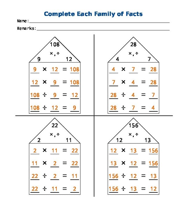 Fact Family Mystery Math Worksheets