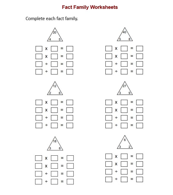 Fact Family Worksheets Image