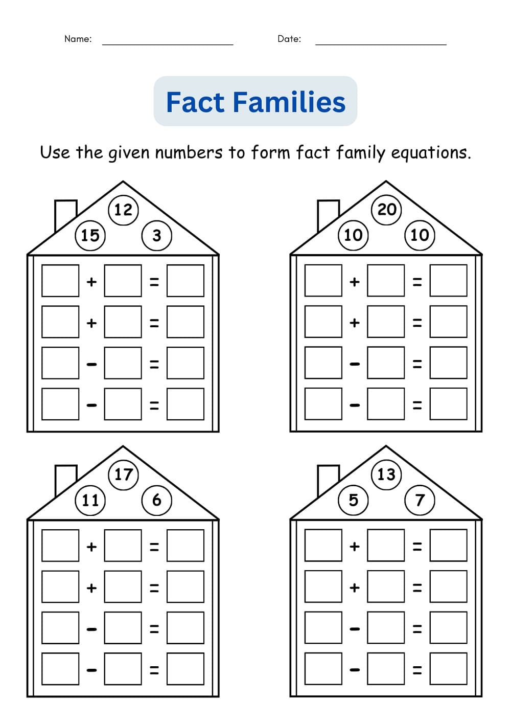 Fact Family Worksheets Photo