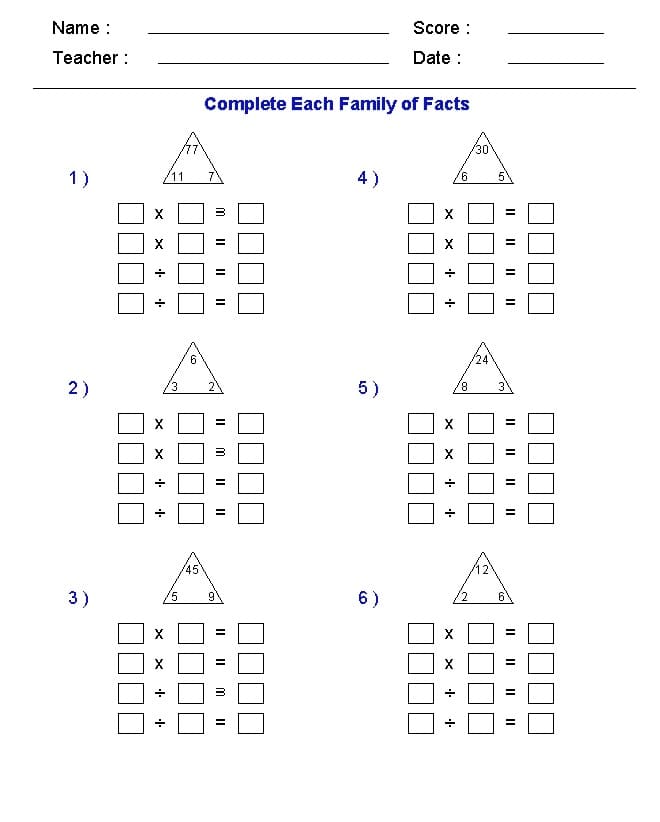 Fact Family Worksheets Picture