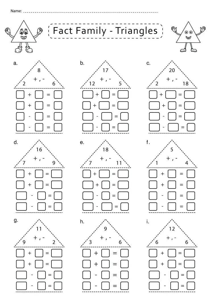 Fact Family Worksheets for Grade 1