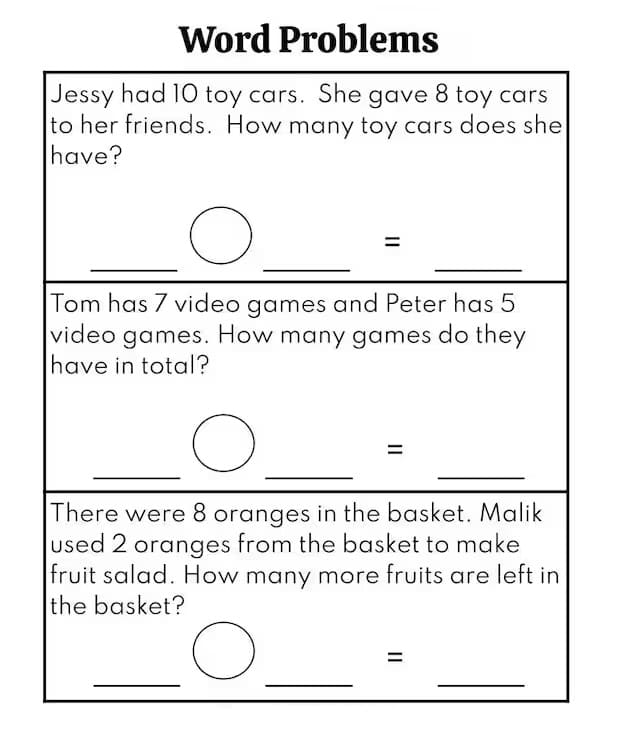 Free Addition Word Problems Worksheet Image