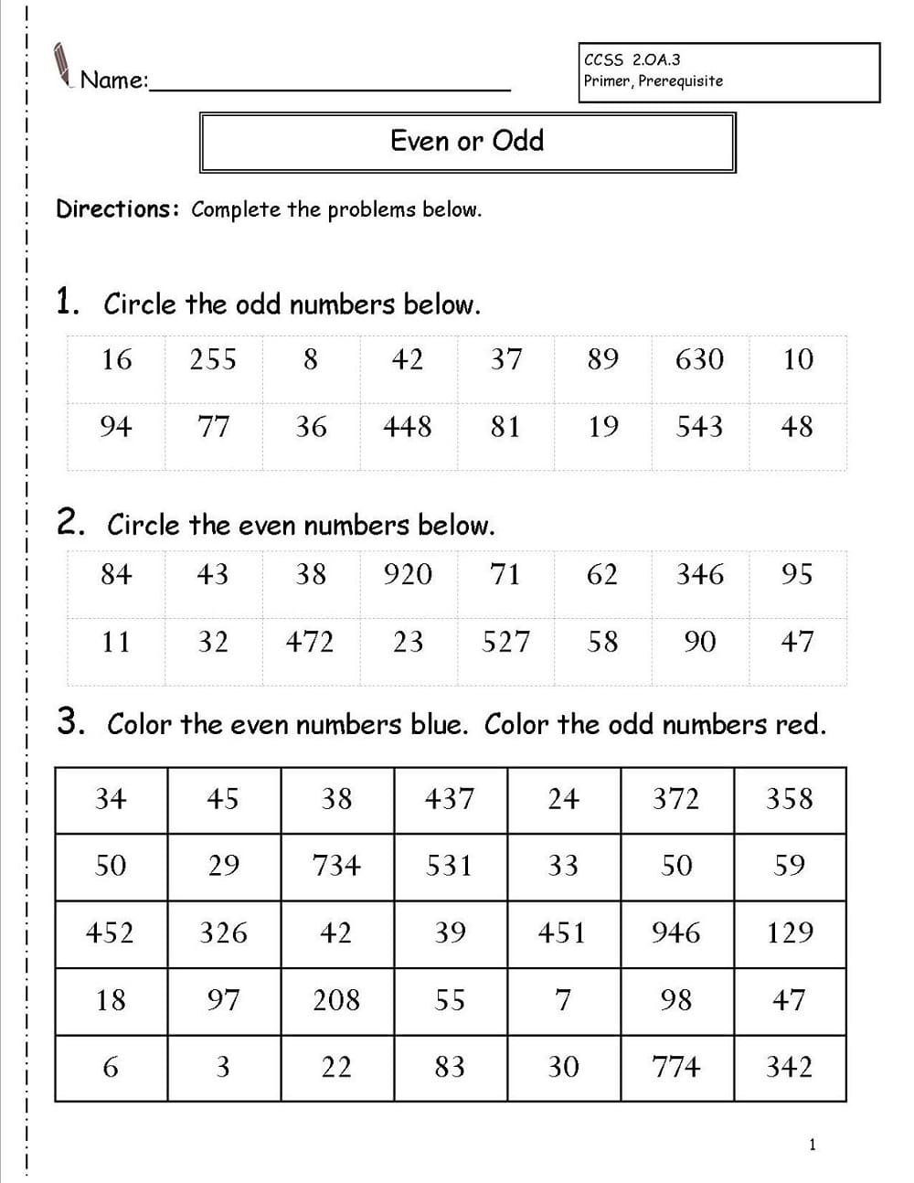 Free Odd & Even Numbers Worksheet