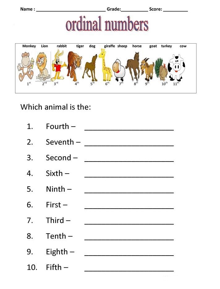 Free Ordinal Numbers Worksheet