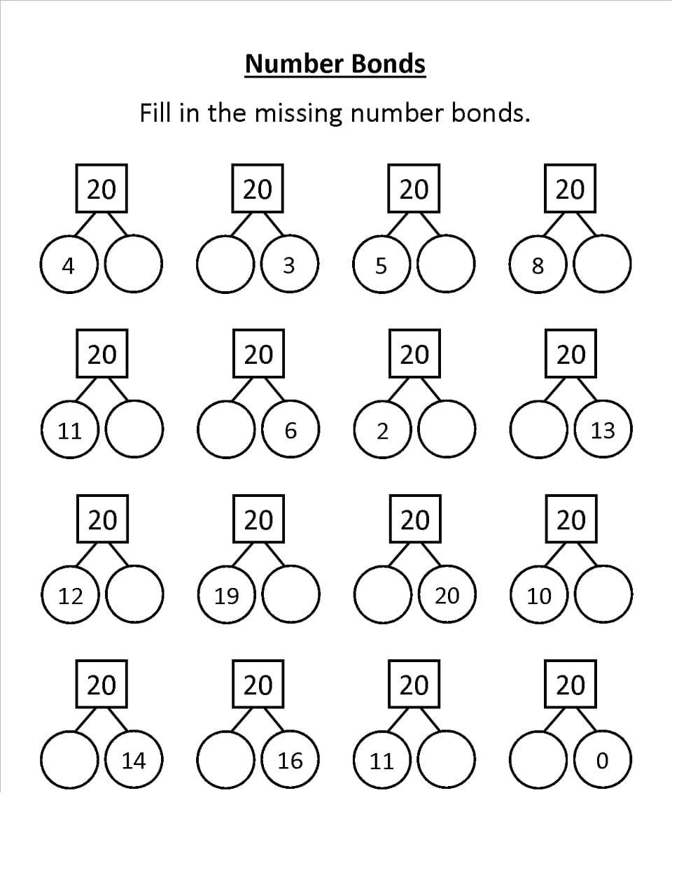 Free Picture of Number Bond Worksheet