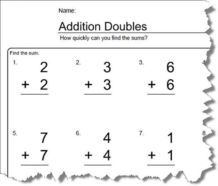 Image of Addition Doubles Worksheet