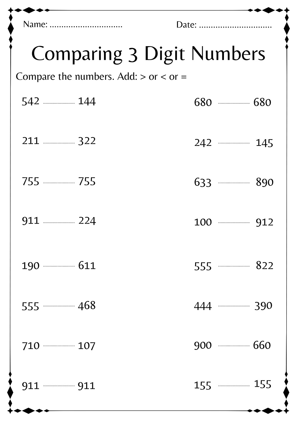 Image of Comparing Worksheet