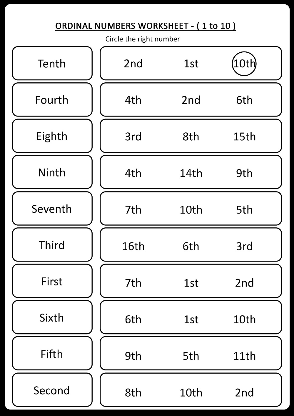 Image of Ordinal Numbers Worksheet