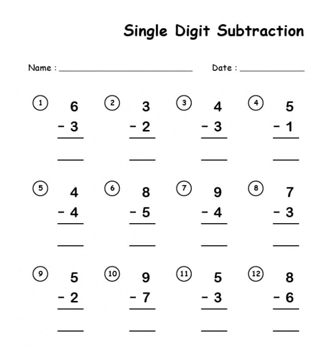 Kids Subtraction Drills