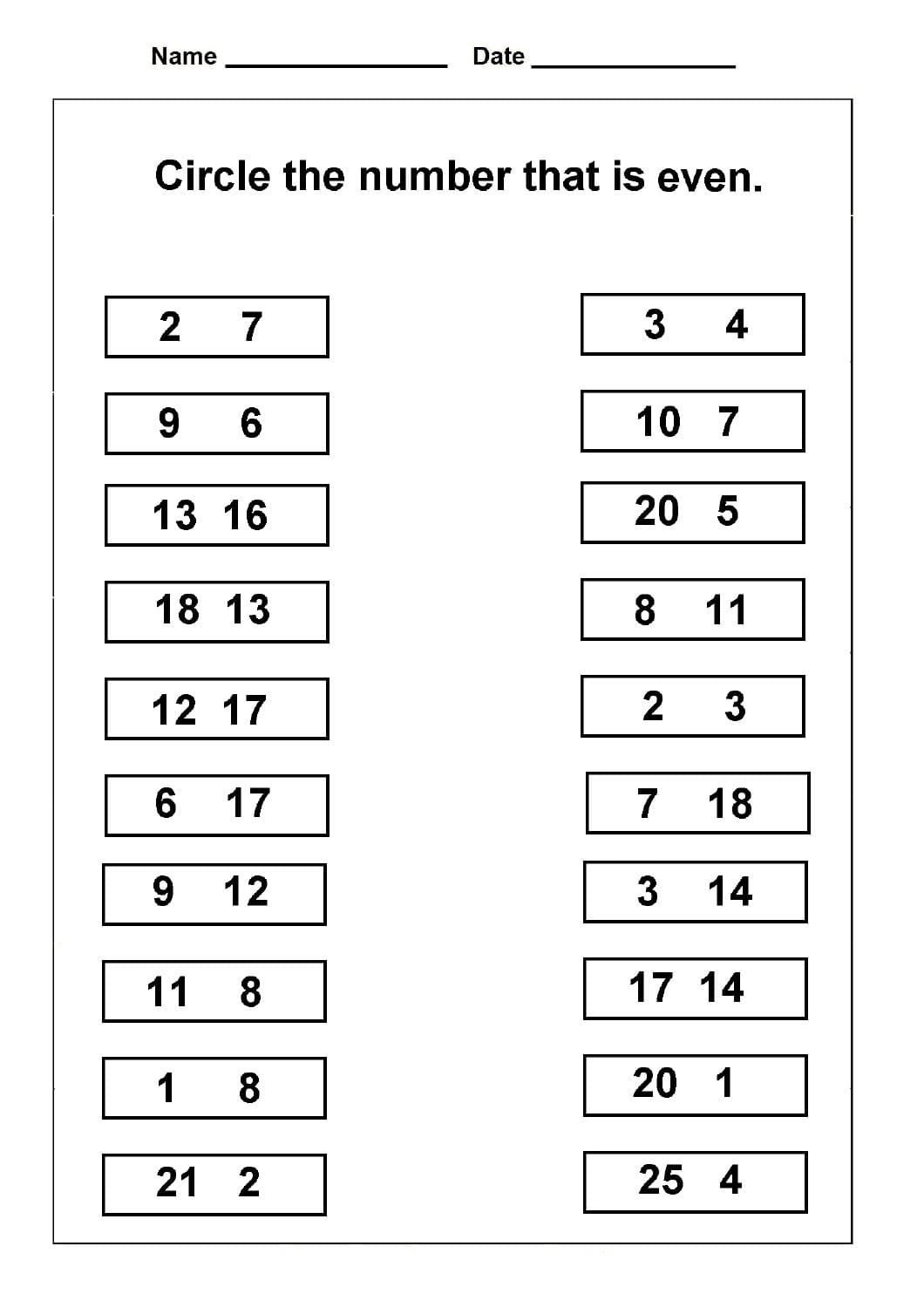 Odd & Even Numbers Worksheet Free Images