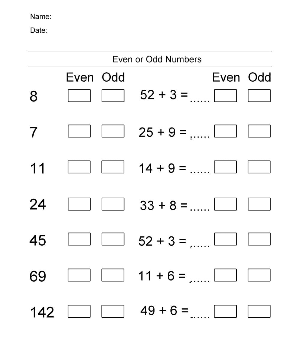 Odd & Even Numbers Worksheet Free