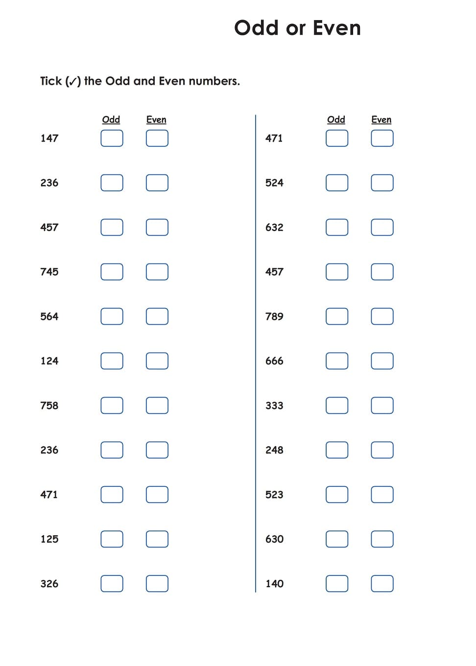 Odd & Even Numbers Worksheet Photo Free