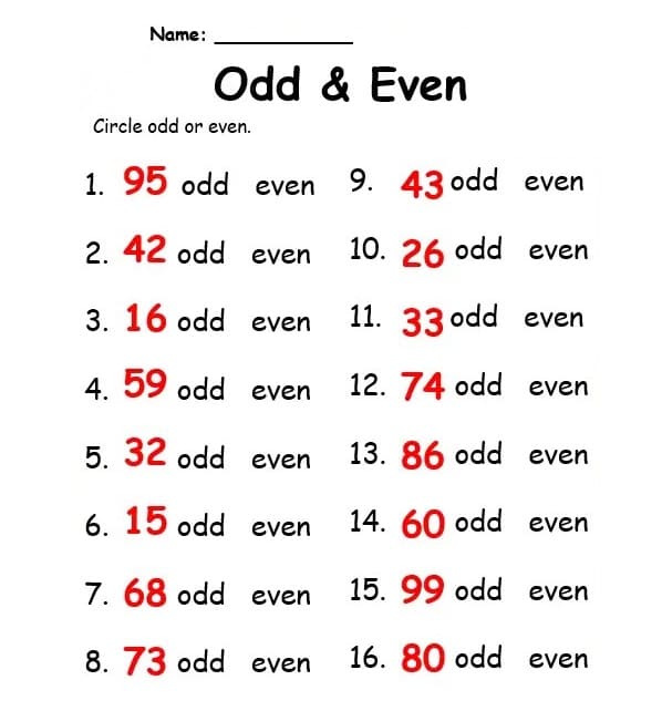 Odd & Even Numbers Worksheet Photos