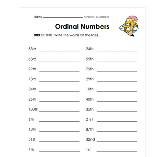 Ordinal Numbers Worksheet For Free