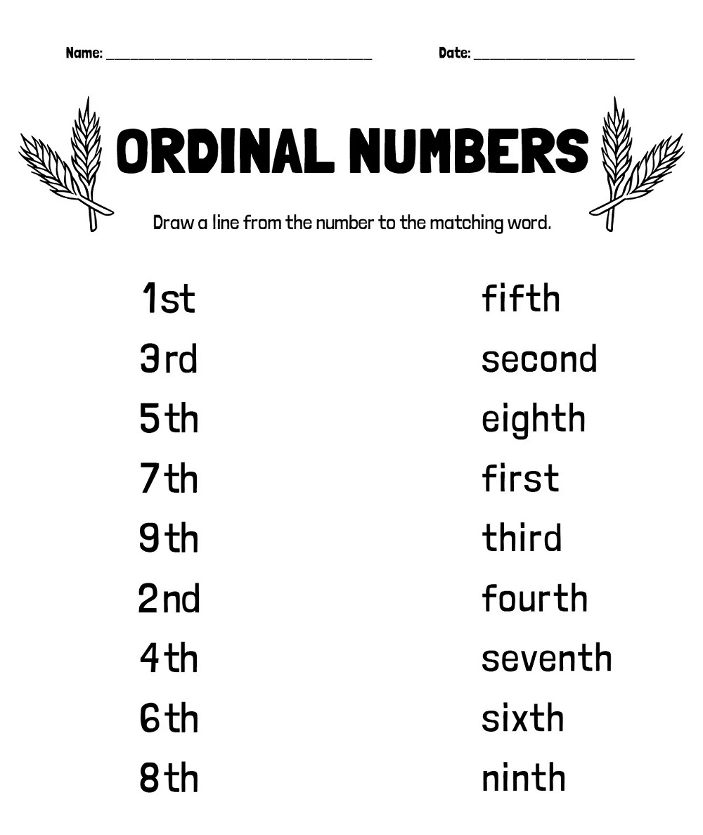 Ordinal Numbers Worksheet Images