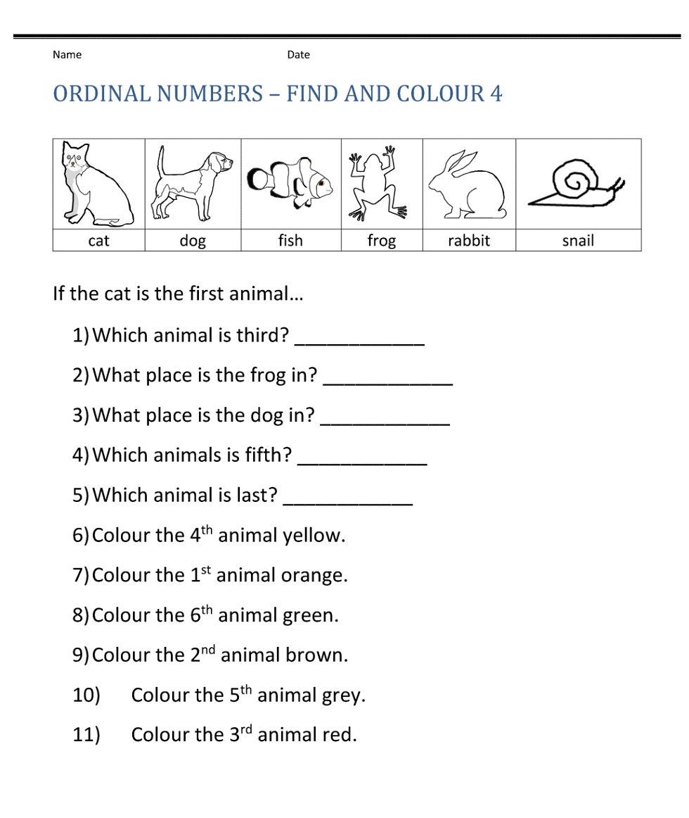 Ordinal Numbers Worksheet Photo Download