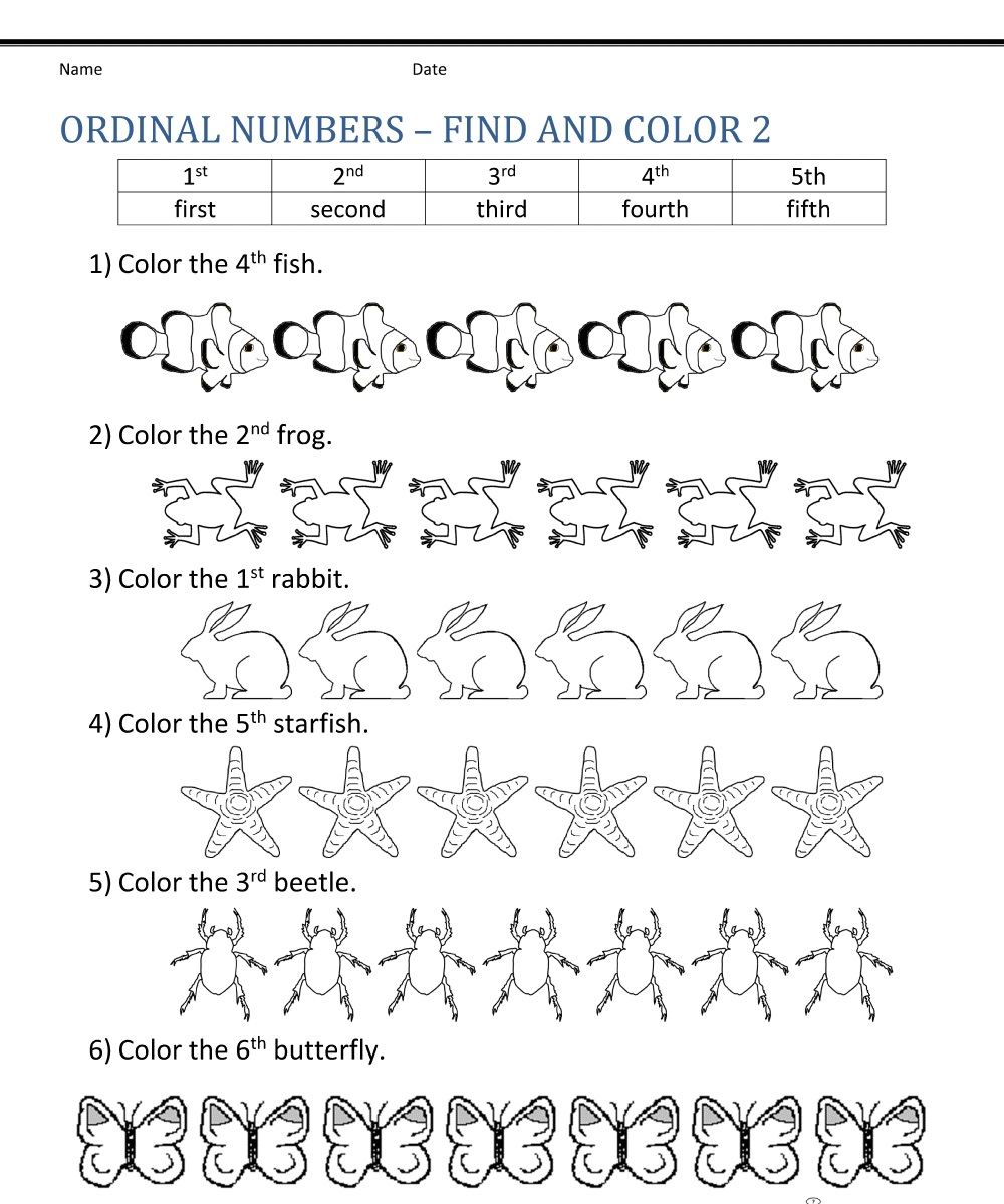 Ordinal Numbers Worksheet Picture