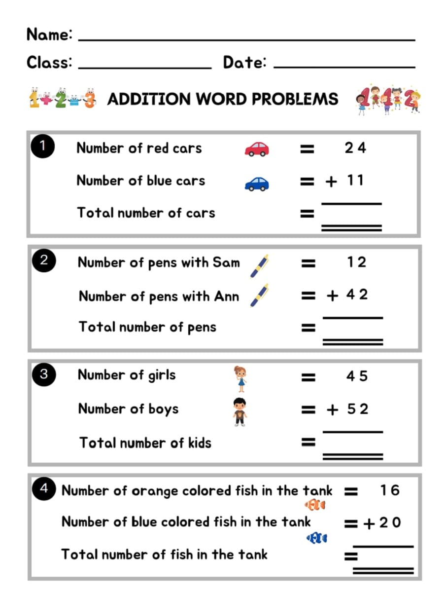 Addition Word Problems Worksheets