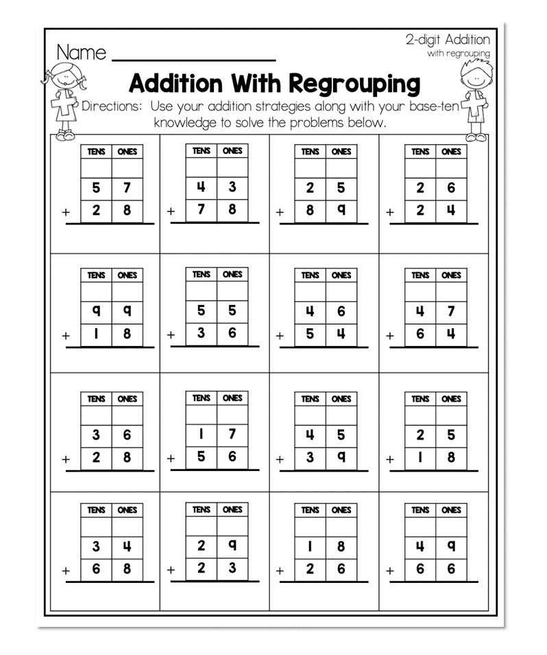 Addition with Regrouping Worksheets