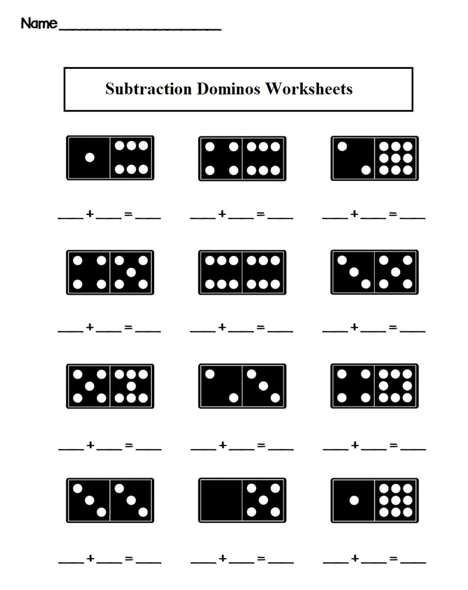 Simple Subtraction Dominos Worksheet