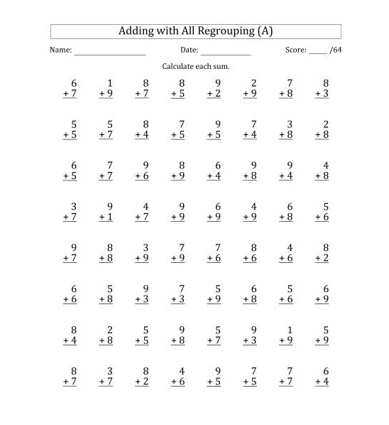 Single Digit Addition Worksheet Free Picture