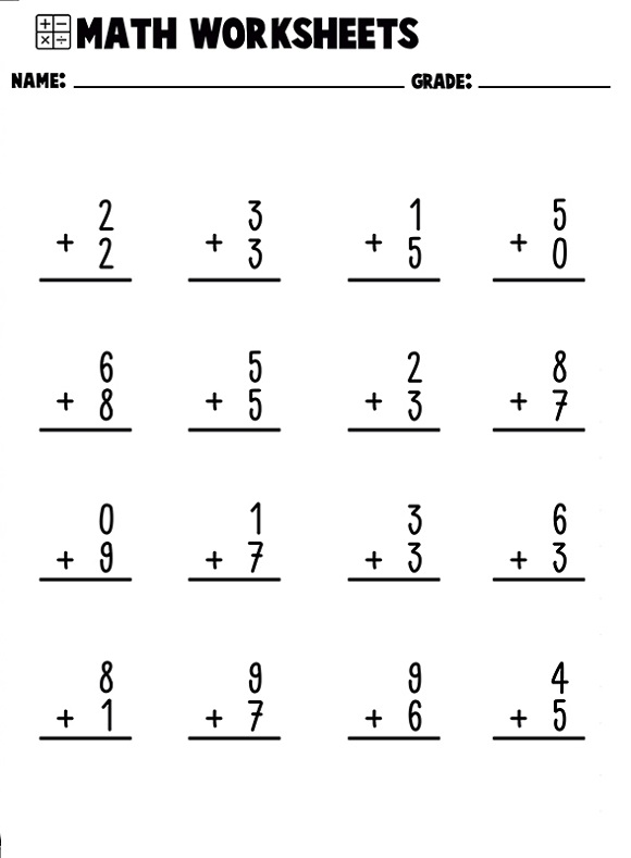 Single Digit Addition Worksheet Photo Download