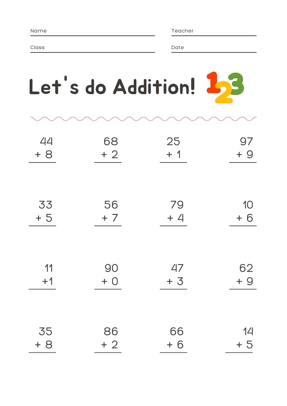 Single Digit Addition Worksheet Photo