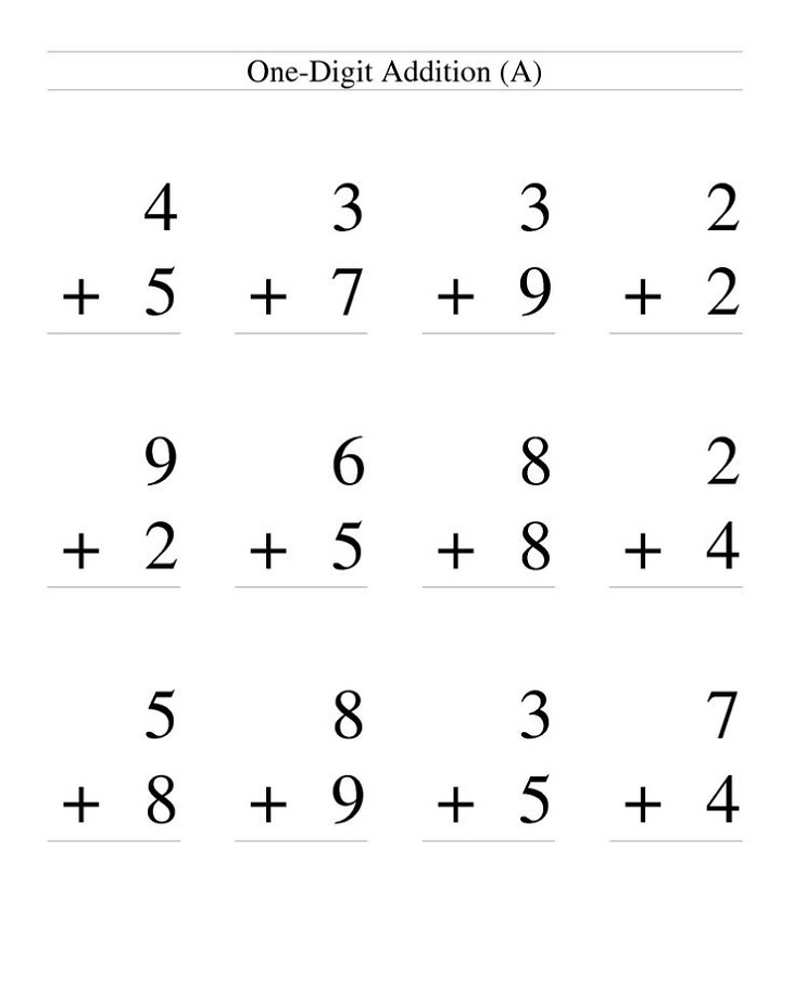 Single Digit Addition Worksheets