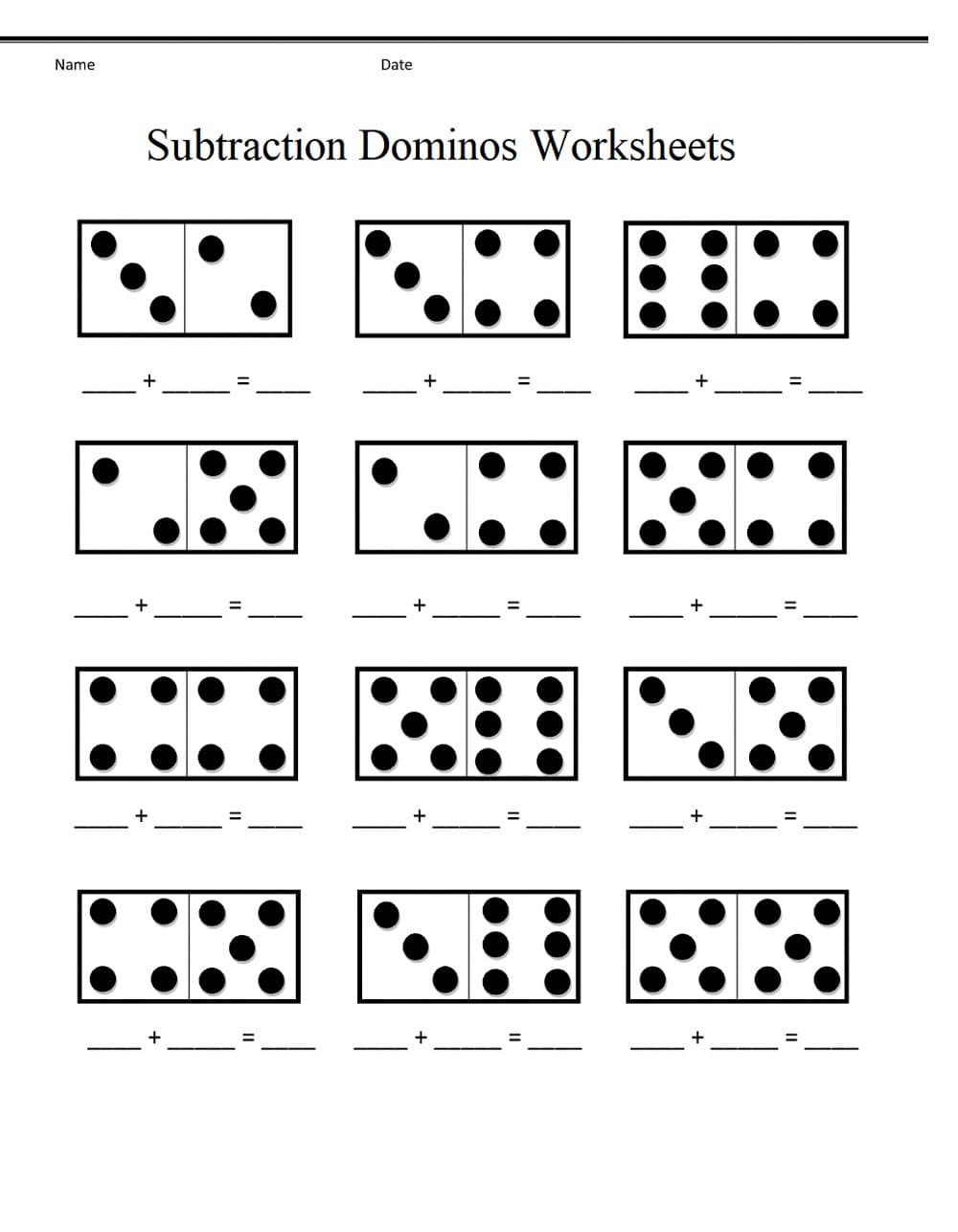 Subtraction Dominos Worksheet Picture