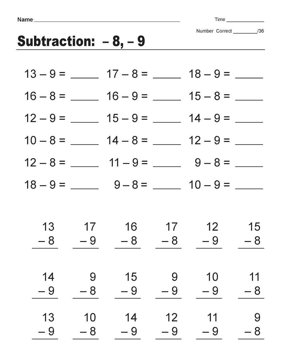 Subtraction Drills Free Download