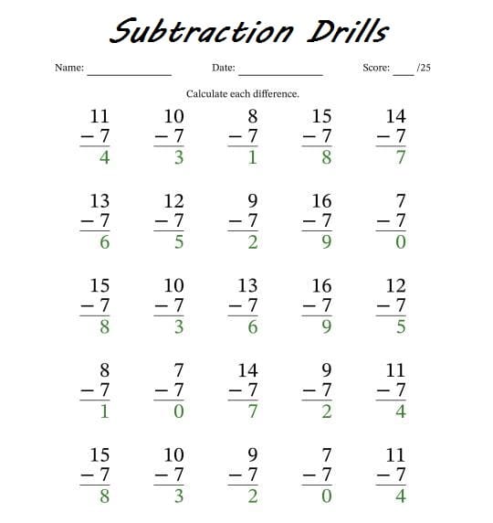 Subtraction Drills Free Image