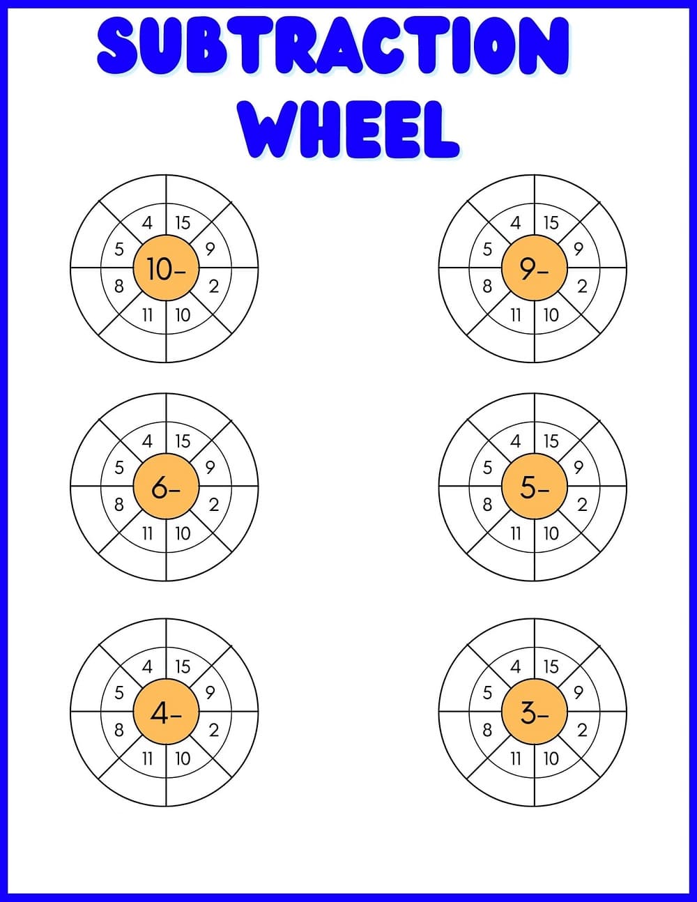 Subtraction Wheels For Kid