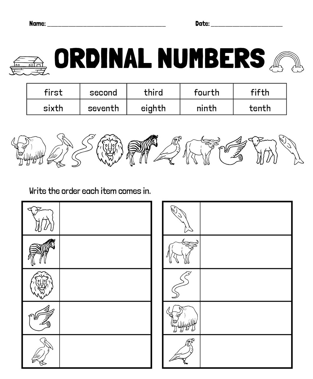 Ordinal Numbers Worksheets