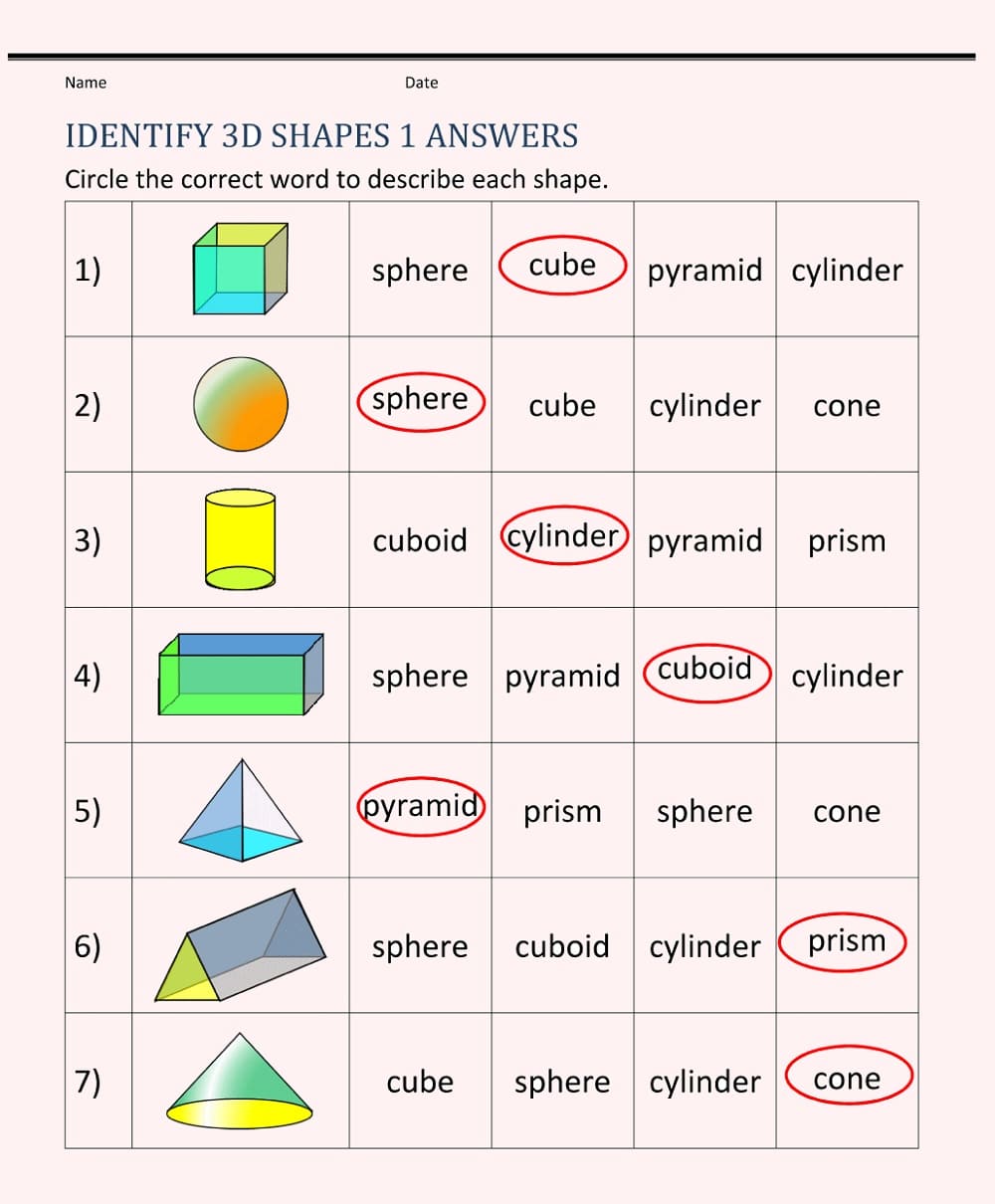 3D Shapes Worksheet Free Download