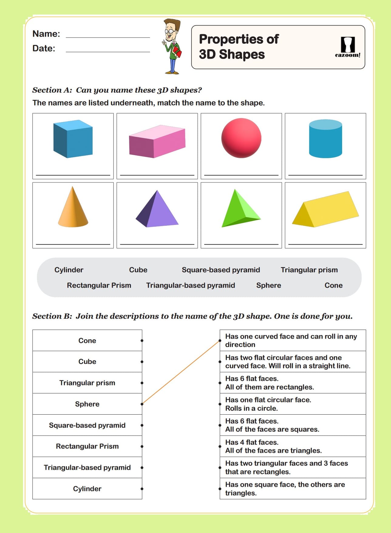 3D Shapes Worksheet Free Image