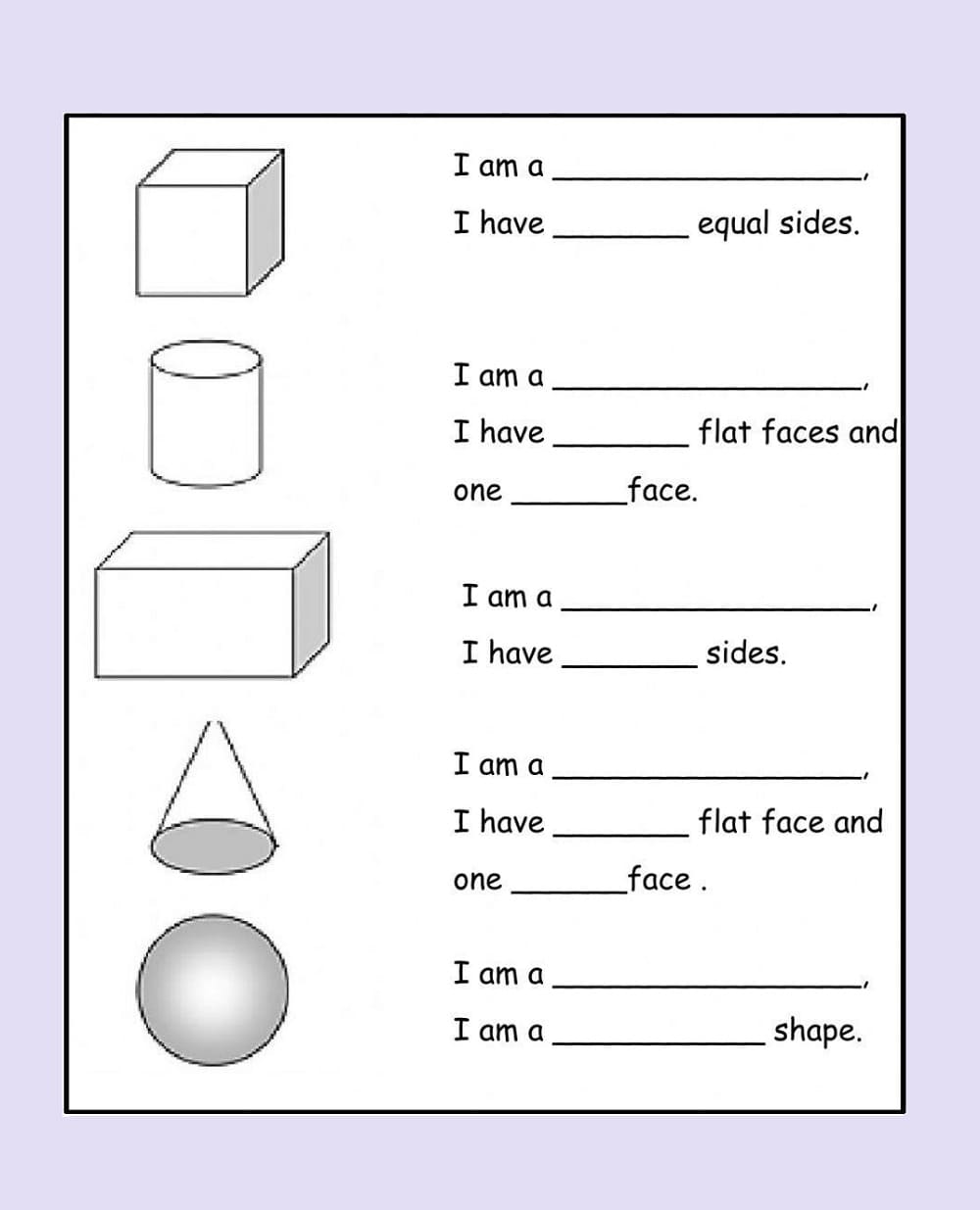 3D Shapes Worksheet Free Photo